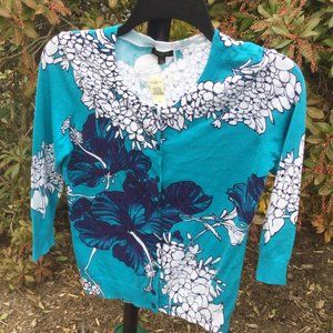 Talbots Blue&White Floral Sweater Cardigan